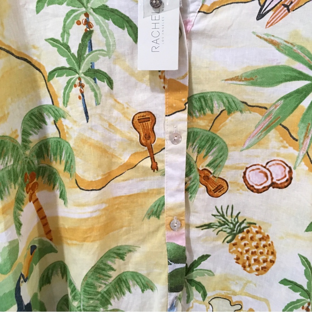 Rachel Zoe Shirt size Large Oversize Linen Blend Tropical - Picture 4 of 7